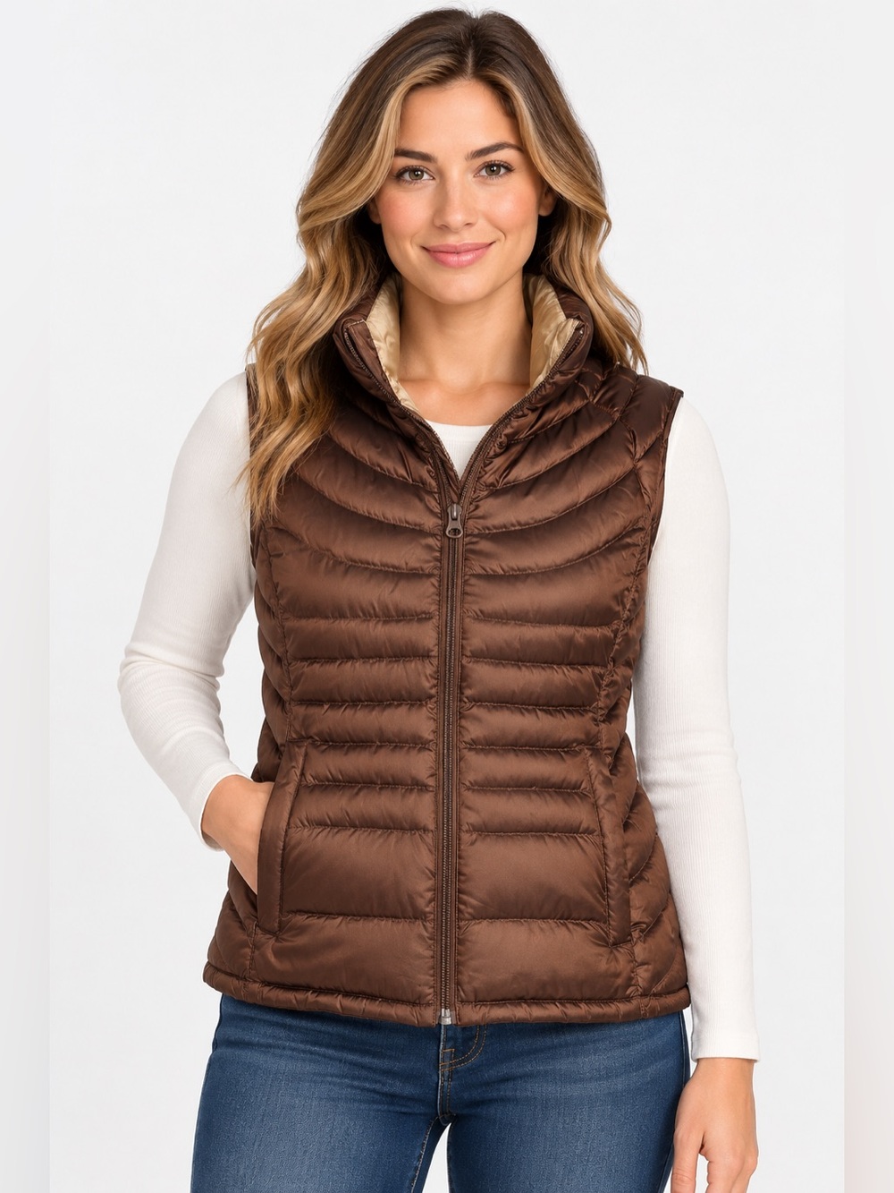 Bernardo Women’s M Goose Down Puffer Vest Brown Bronze Quilted Full Zip